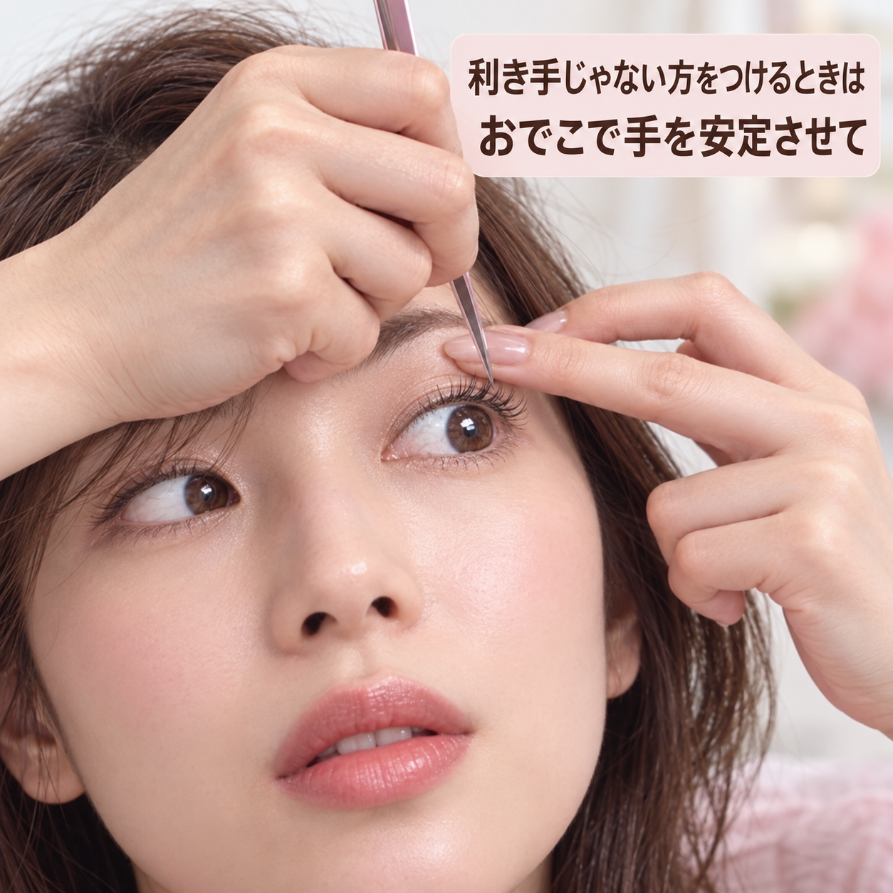 おでこに手を乗せて安定させる方法